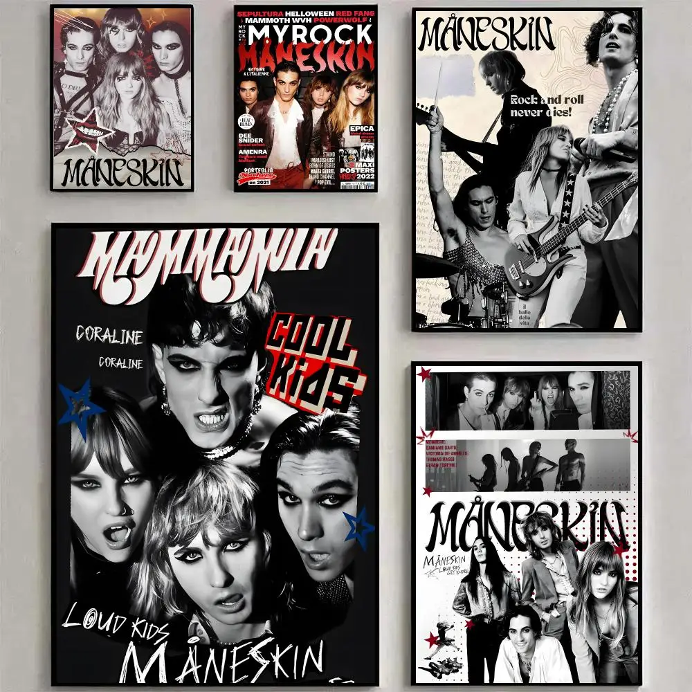 M-Maneskin D-Damiano David Band Poster Home Living Bed Room Bar Hallway Sticky Wall Art Printing Waterproof Aesthetic Decor