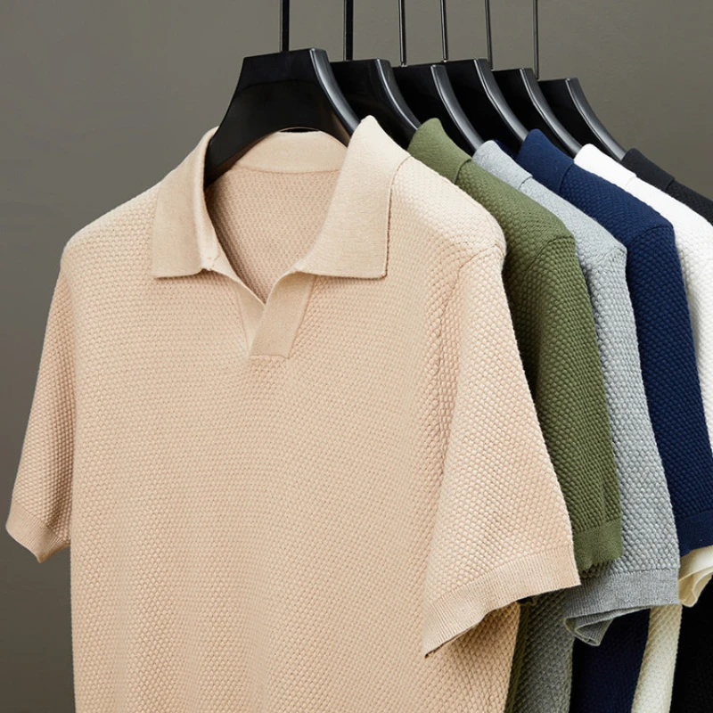 Men's Stretch 100% Cotton Polo Shirt - Pineapple Knit Seagull Collar, Breathable Short Sleeve Tee with Flexible M-4XL 6 Colors