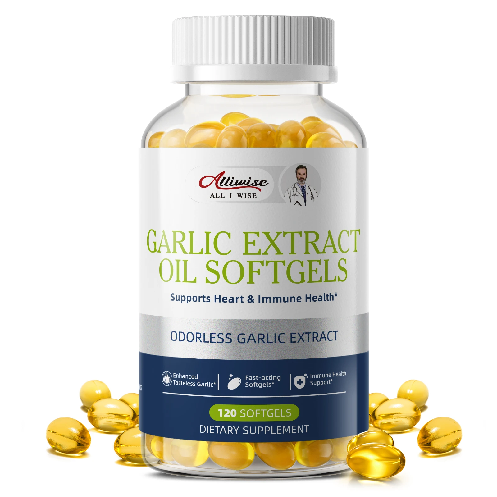 Alliwise Garlic Oil Capsules Supports Healthy Cholesterol Levels & Provides Antioxidant Healthy Cardiovascular & Immune Support
