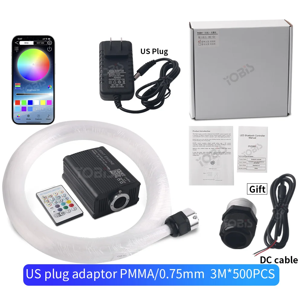 GUADSUN 16W Twinkle Starry Sky Car Star Deckenleuchte Bluetooth APP RGB Glasfaser Licht 500 Stück Innenatmosphäre Licht Autodach Stern 7