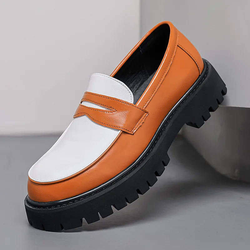 

Men's leather shoes, large-sized thick-soled height-increasing leather shoes, Korean style retro one-foot casual loafers
