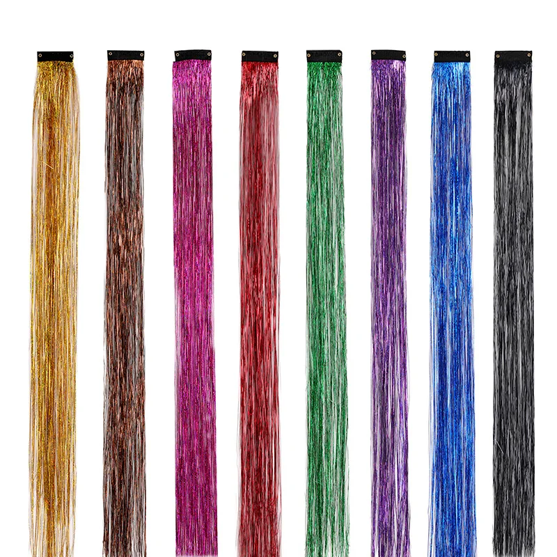 Dazzling female hippies with shiny tinsel rainbow silk hair extensions for braided headwear Length 120 cm 150 strands/pack