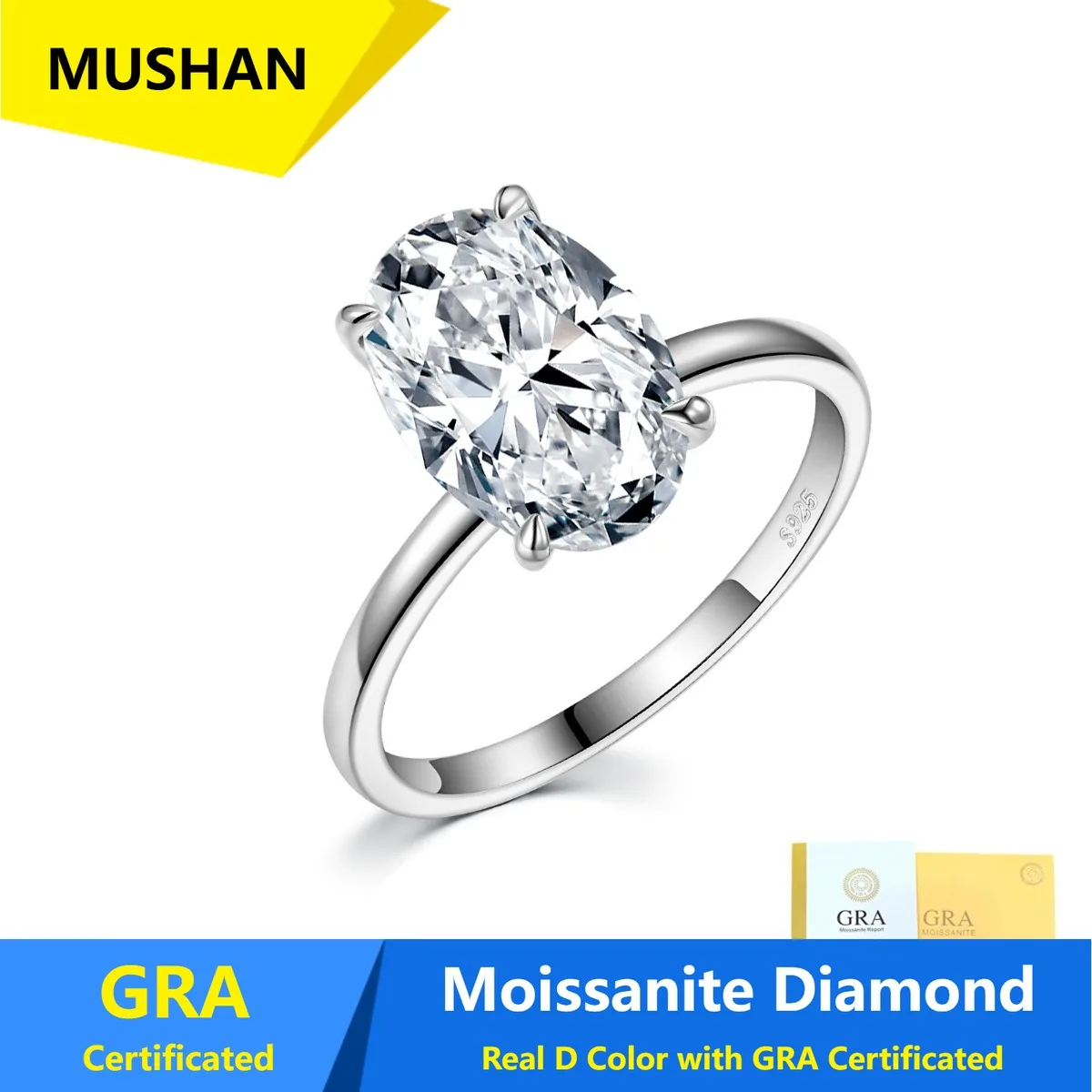 

MUSHAN Luxury Jewelry 925 Sterling Silver Ring Band Women GRA Certificated Moissanite Diamond Emerald D Color Rings Fine Jewelry