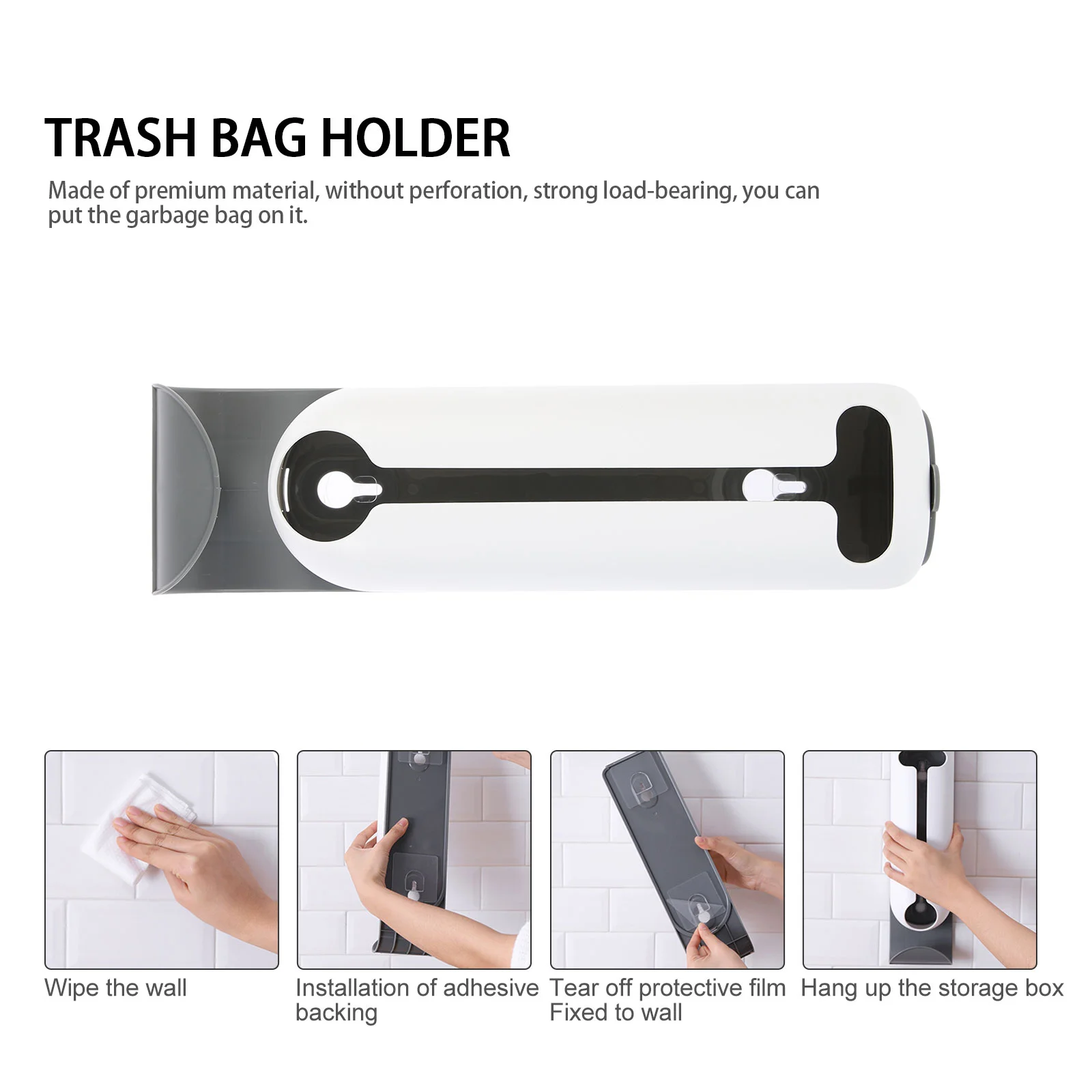 Bin Bag Dispenser Plastic Rack Trash Bags Organizer No Punching Holder Wall Hanging Storage