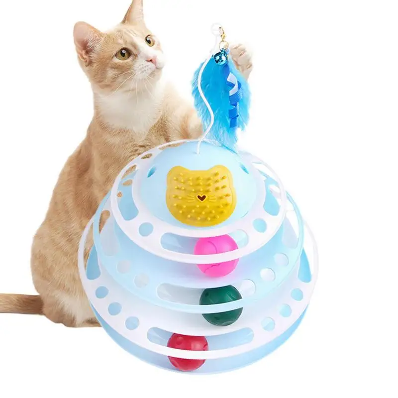 Turntable Cat Toy Interactive Pet Toys for Cats Puzzle Cat Game Toy With Feathers Turntable for Kitten Brush Teeth Pet Supplies