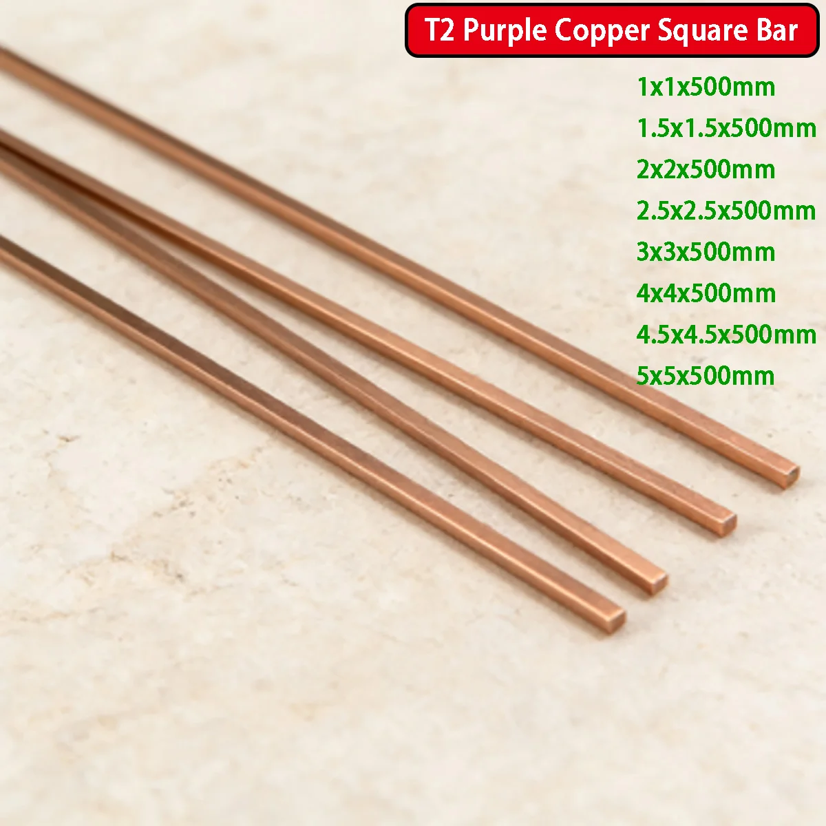 

T2 Purple Copper Square Bar 1x1mm/3x3mm/4x4mm - Tinned Pure Copper Rod For Circuit Board