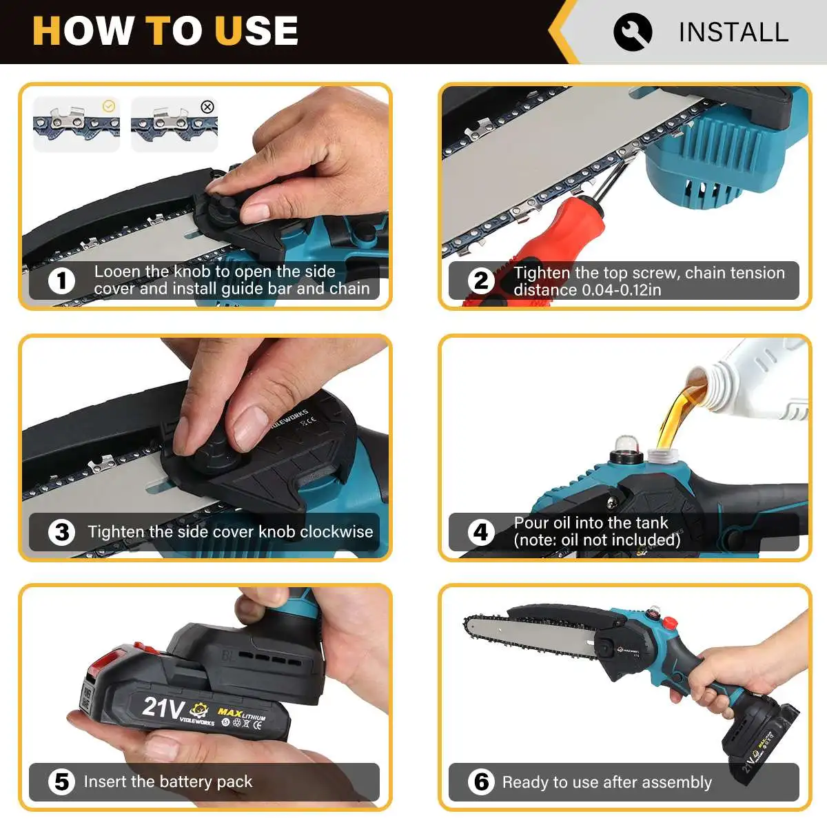 8 Inch Brushless Chain Saw with Oil Can Cordless Handheld Pruning Chainsaw Woodworking Electric Saw Cutting Tool for Makita 18V
