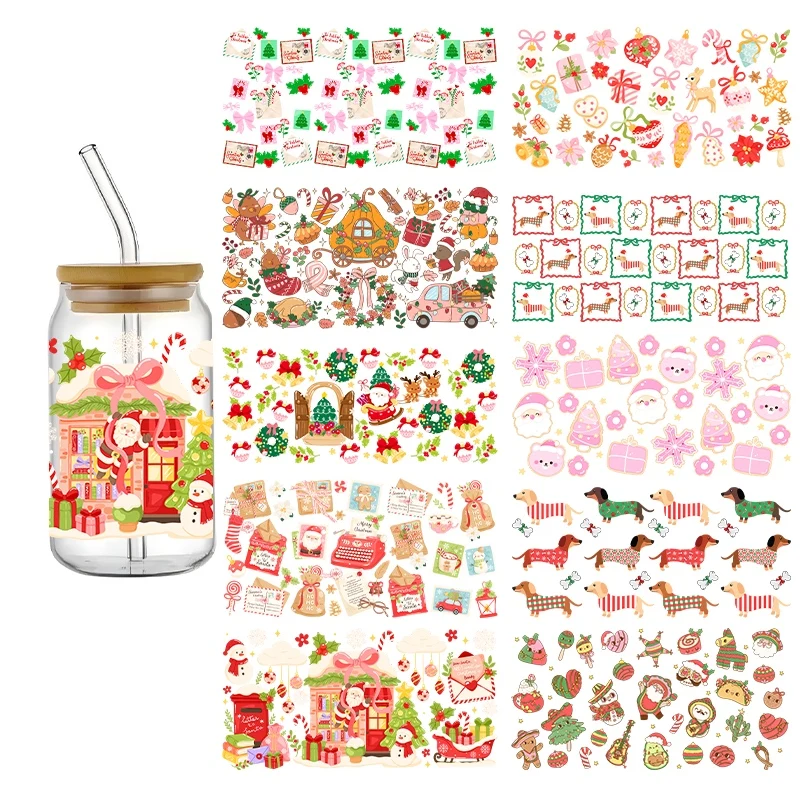 UV DTF 3D Christmas Fashion Design Santa Claus Snowman Transfer Sticker Wraps Cup High Qaulity Decals DIY Animals Sticker