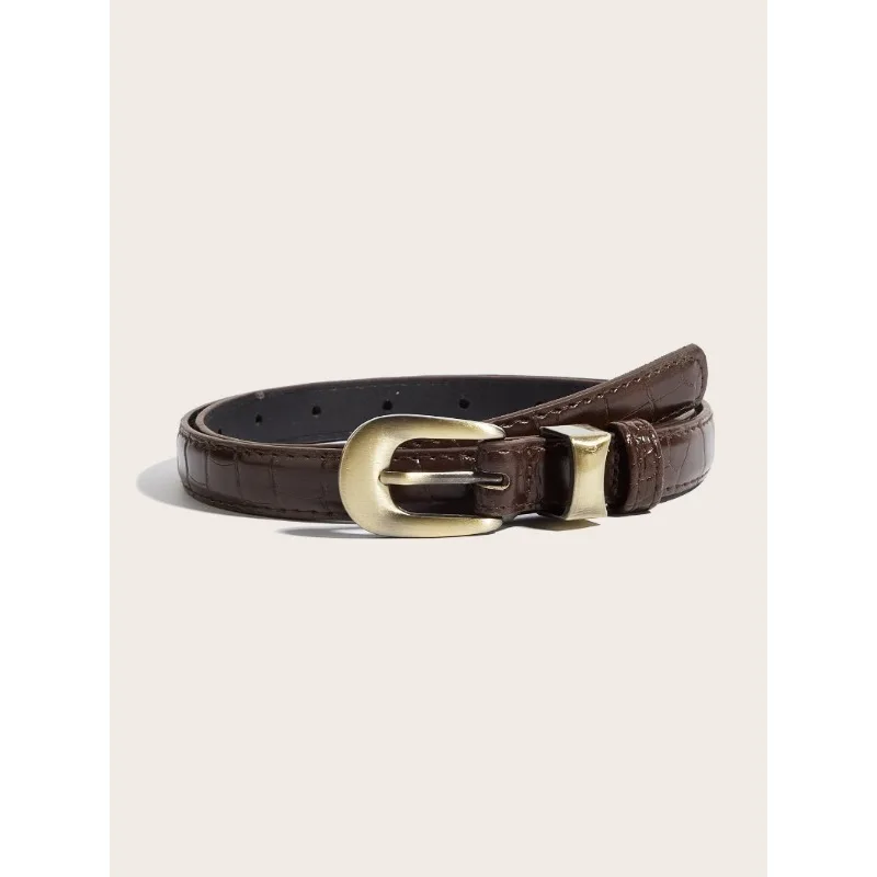 2026 High-End Crocodile Pattern Thin Belt for Women Fashion Belt for Skirts and Jeans Retro Small Western Pants Women's Belt