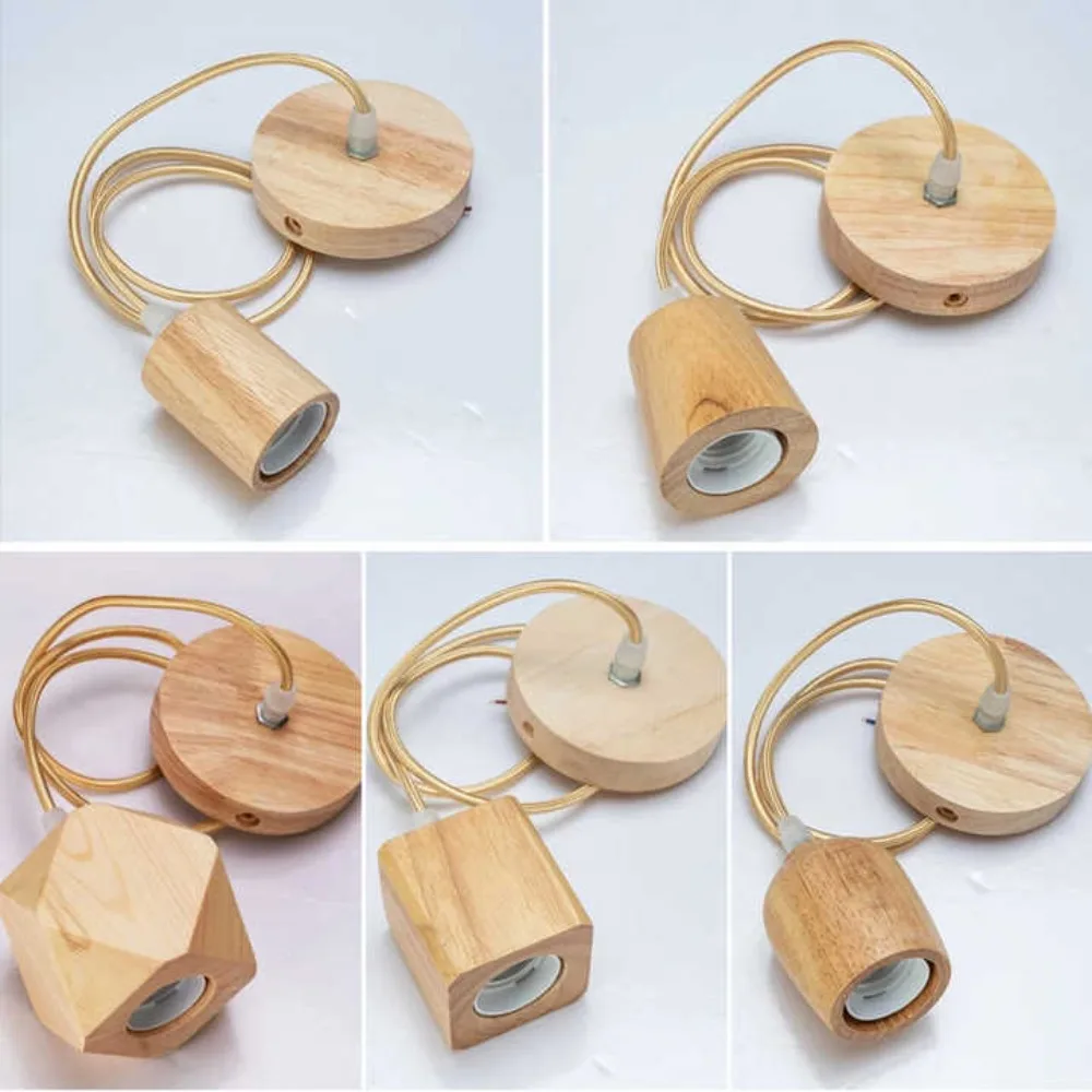1pc Lampadario in legno Lampada E27 Base Lampade a sospensione in legno per camera da letto Casa Soggiorno Decor Lampade a sospensione di colore naturale