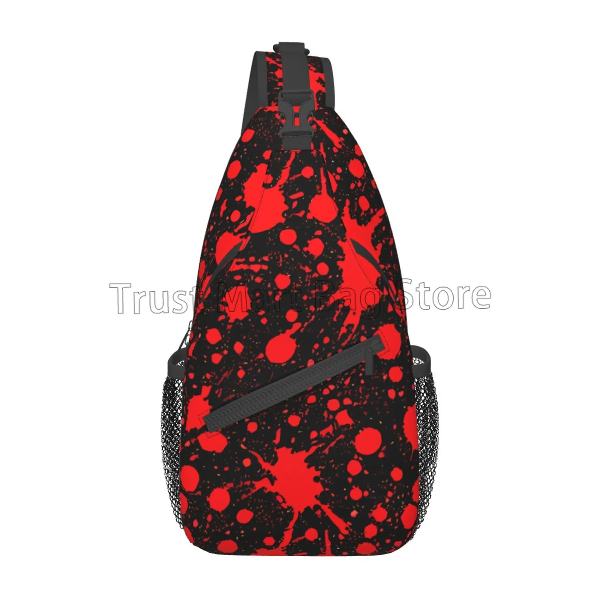 Halloween Red Black Horror Blood Splatter Crossbody Sling Backpack Unisex Casual Shoulder Daypack Adjustable Chest Bag Travel