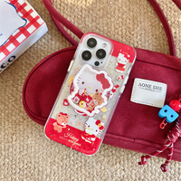 Luxury Yuanbao Gold Coins Cute Hello Kitty Glitte Magsafe Wireless Charge Case For iPhone 16 15 14 13 Pro Max KT Magnetic Holder