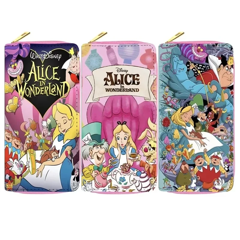 Disney Princess Wallet Cartoon Belle Alice Ariel Snow White Womens Blocking Leather Zip Around Wallet Long Purse Credit Card