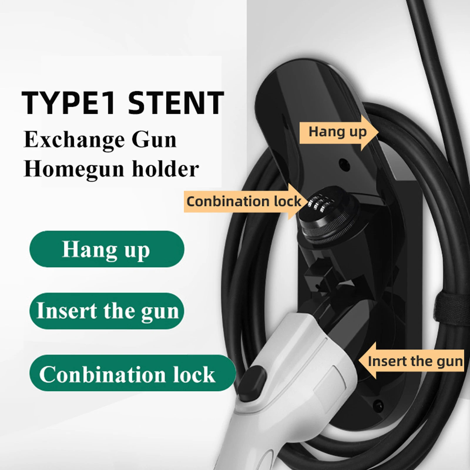 

J1772 EV Charger Dock with Anti-Theft Password Lock, Electric Vehicles Charging Gun Cable Holder Security Wall Mount