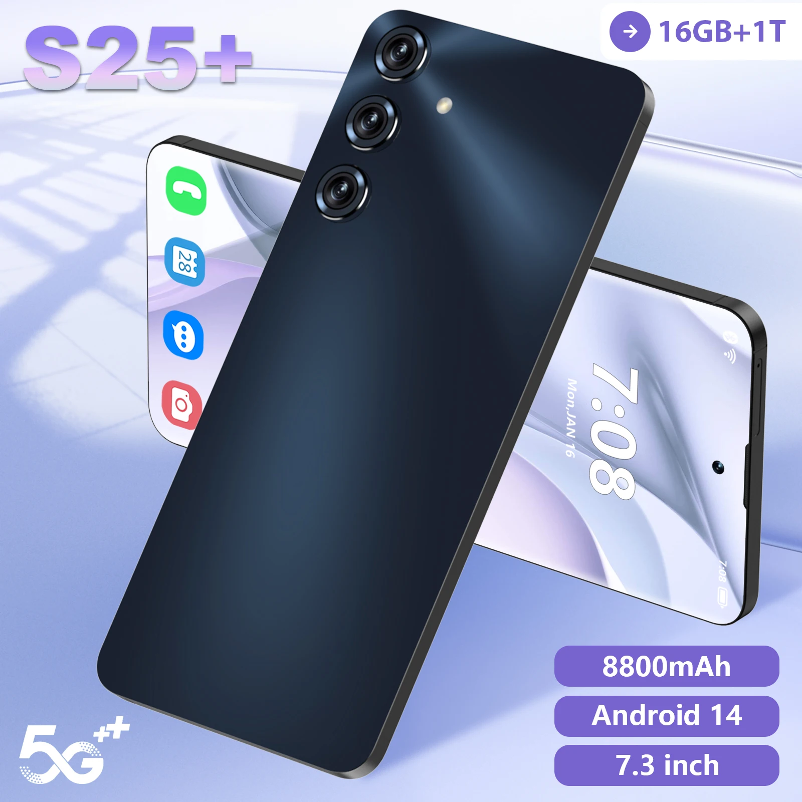 New Smartphone S25+ unlocked HD Screen maximum memory 16GB+1TB 5G Dual Sim Celulares Android14 Unlocked 8800mAh Cell celular