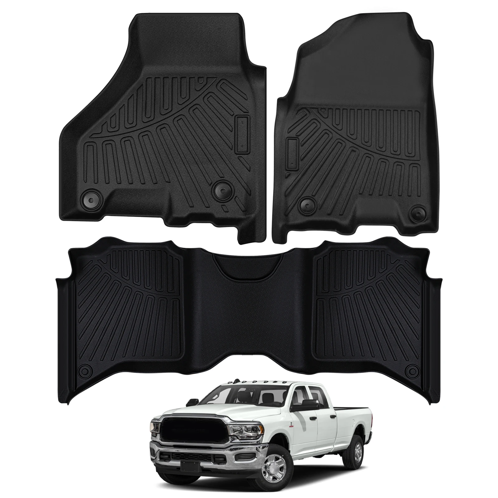 

Набор напольных ковриков из 3 предметов TPE подходит для Ram 250/3500 Crew Cab с 2019–2021 гг.