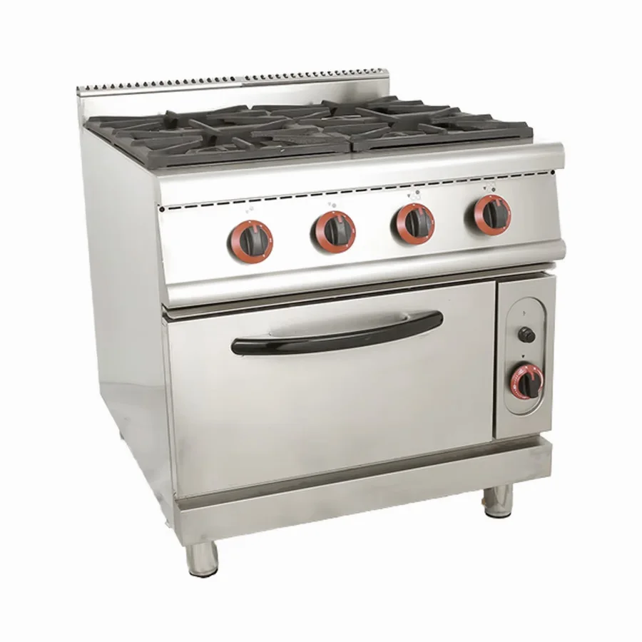 

Газовая плита и духовка с четырьмя конфорками в коммерческой кухне