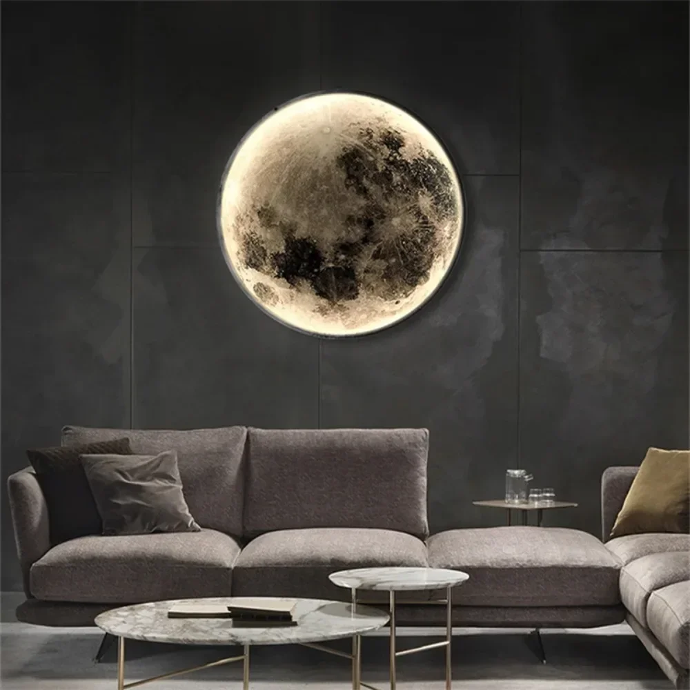 Lámpara de pared de Luna Led redonda para decoración del hogar, diseño de iluminación interior, arte moderno, dormitorio