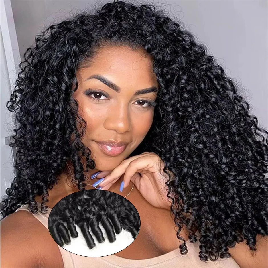 ISEE Hair Half Wig Burmese Curly Flip Over Wig Upgrade Glueless Wigs With Drawstring Seamless Clip Ins
