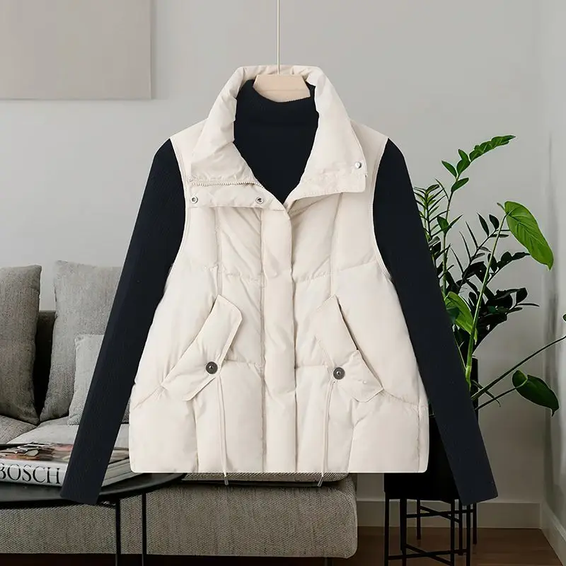 

2025New Autumn Winter Down Cotton Vest Jacket Women Korean Stand Collar Short Sleeveless Thick Warm Parkas Waistcoat Ladies Top