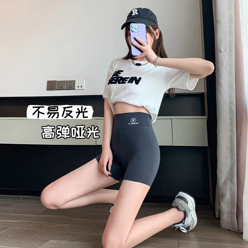 Women Summer Thin High Waist Shark Skin Biker Shorts Anti Exposure Seamless Tummy Control Slim Fit Matte Stretchy Soft Safety Un
