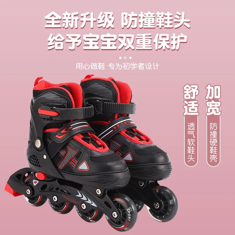 Black Four Wheels Children Roller Skates Girls And Boys Flying Shoes Fashion Breathable Casual Sports Kids Sneakers Size S-M-L