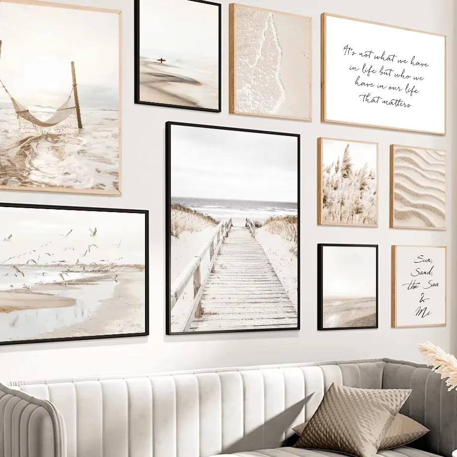 Cream-colored Dune Desert Beach Reed Seagull Spray Art Canvas Painting Nordic Posters And Prints Wall Pictures Living Room Decor