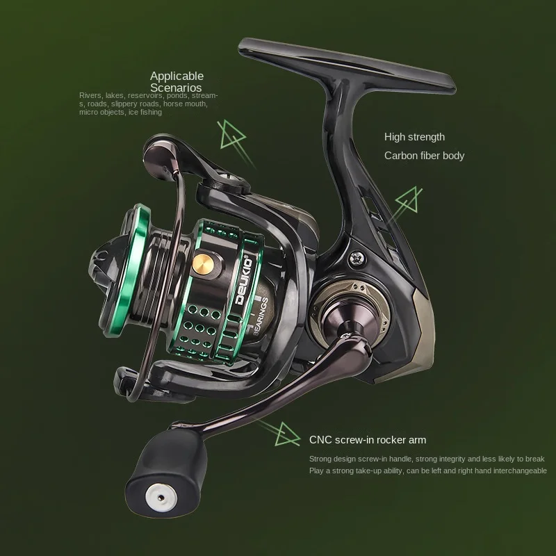 DEUKIO Innovative Water Resistance Mini Spinning Reel 4+1BB 4.5KG Max Drag Power 5.2:1 High Speed Fishing Reel Freshwater