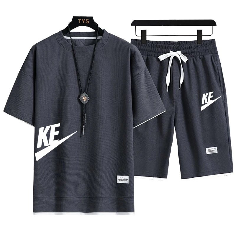 

Men's printed two-piece sports outfit set, suitable for daily exercise wear, casual and comfortable summer fashion
