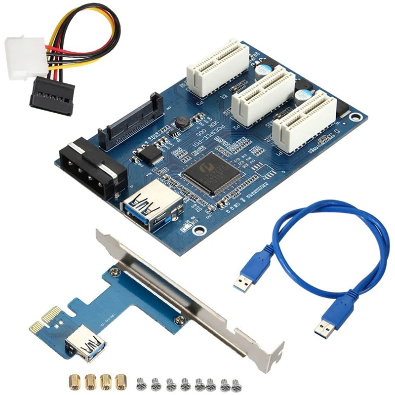 

NEW-PCI-E 1X To 3 Port 1X Riser Card Adapter Multiplier HUB USB Cable PCIE Expansion Card GPU Riser Card For BTC Mining