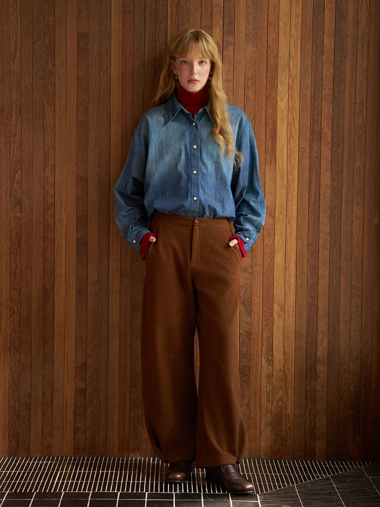 

Асимметричная джинсовая рубашка свободного кроя с длинным рукавом, с эффектом ручной обработки, из премиального хлопка, теплая, женская