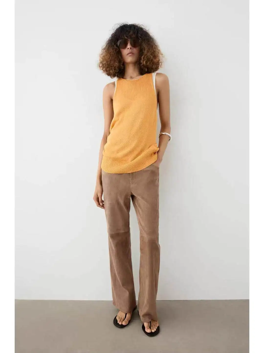 Summer Commuter Style round Neck Sleeveless Knitted Vest Top Neck Wrap Women's Loose Fit Polyester Fiber 3D Effect Citywalk