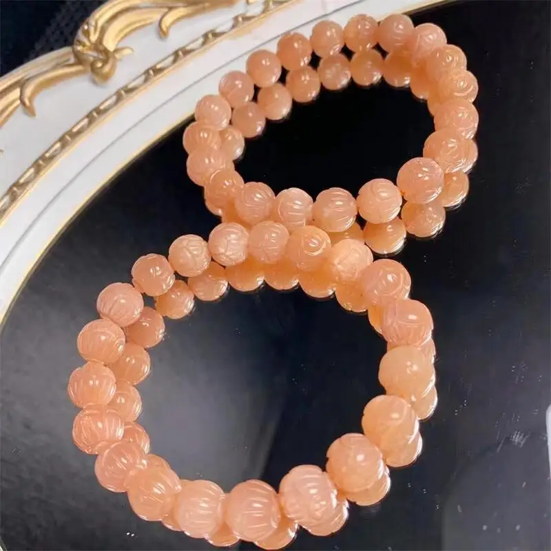 10mm Natural Sun Stone Lotus Beads Bracelet Gemstone Crystal Reiki Healing Gemstone Bracelet Fengshui Jewelry Gift 1PCS