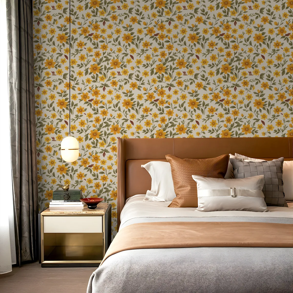 

Peel and Stick Floral Wallpaper Yellow Flower Removable Contact Paper Self Adhesive Wallpaper Shelf Liners Decorative Vinyl Roll