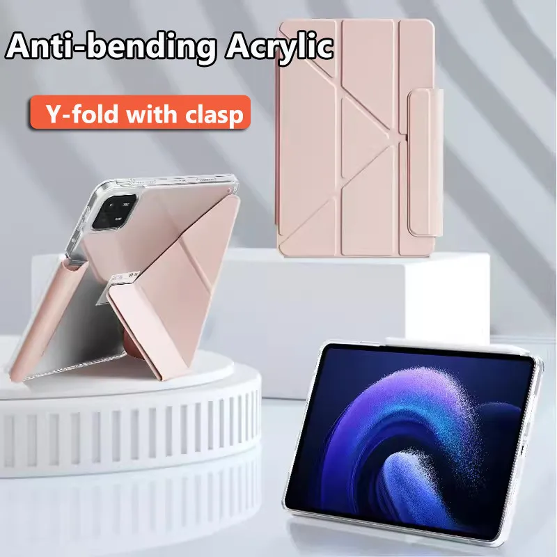 Y-Folding Stand Case for Xiaomi Pad 6 11inch 6 Pro 11 2023 5Pro 11inch Acrylic Clear Flip Stand Shockproof Case Cover with Clasp