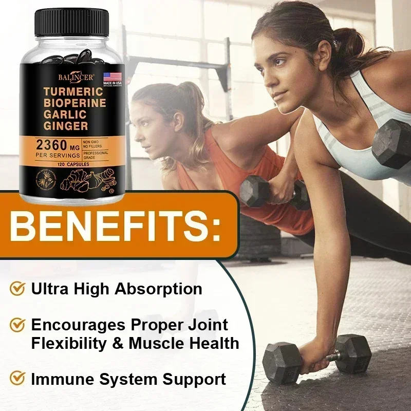 Turmeric 2360 Mg with Garlic Curcumin Black Pepper for Better Absorption, Joint Flexibility, Digestion, 120 Veggie Capsules