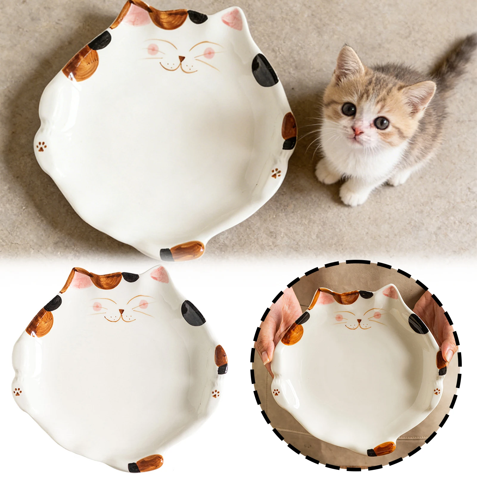 Ceramic Dessert Plate Japanese-Style Underglaze Painted Cat Shape Food Serving Tray Cute Salad Soup Bowl Cake Plate For Snack