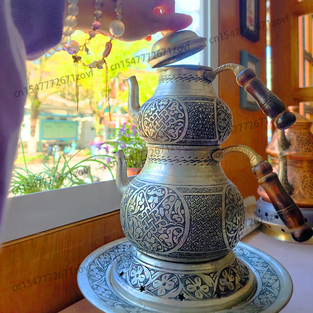 pure copper carved handmade copper teapot to make tea, kettle to make tea, household outdoor home ornament