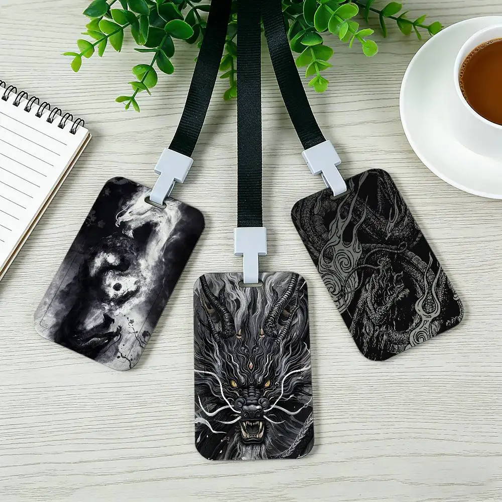Dark Dragon Neck Strap Lanyard Card Holder ID Bus Card Cover Badge Holder Pass Hang Rope Lariat Gifts Keys Accessories