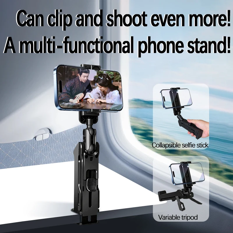Supporto per telefono da viaggio portatile Staffa per supporto per telefono aereo a mani libere Treppiede da tavolo Supporto per selfie stick con rotazione pieghevole