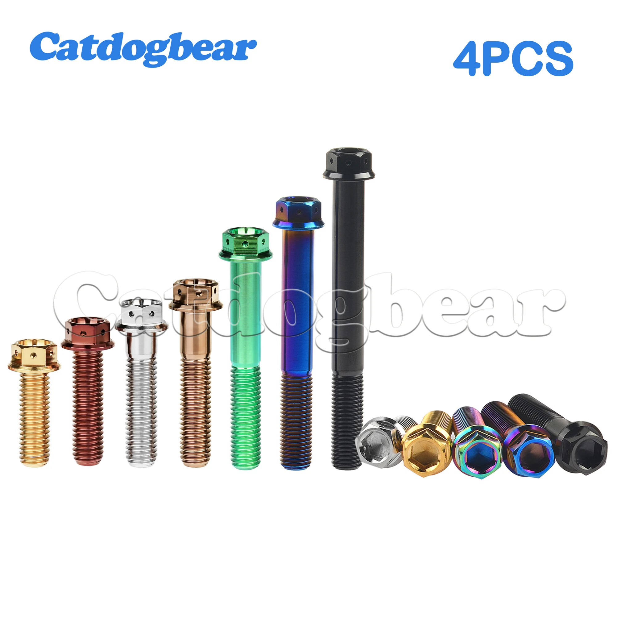 Catdogbear 4PCS Titanium Bolt  M8x15 20 25 30 35 40 45 50 55mm Hex Flange Head Fasteners for Motorcycle Disc Brake Screws
