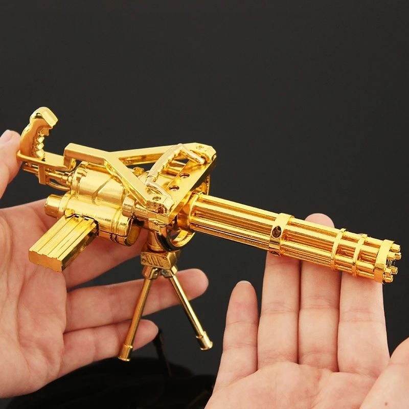 Game PUBG Keychain 18cm Gatling Model Metal Miniatures Rotatable Barrel Machine Gun Pendant Collectible Holiday Gift Toy Guns