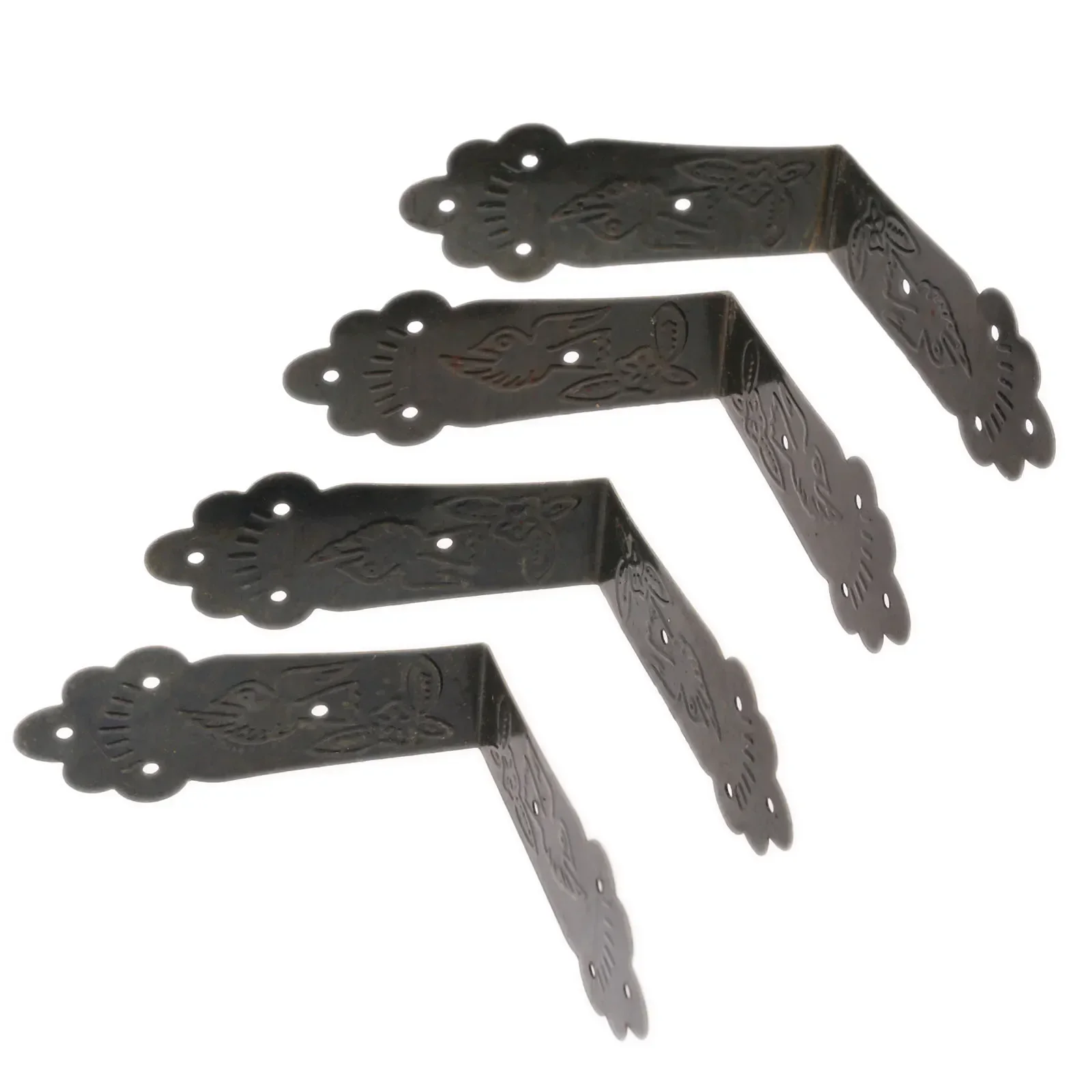 4Pcs Vintage Metal Decorative Corner Brackets Corner Protector Guards Edge Cover for Furniture Chest Case Jewelry Box Feet Leg