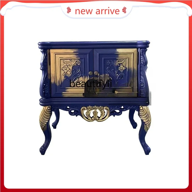 

SS French retro carved entrance entrance cabinet opposite the door, living room two doors storage art decoration cabinet