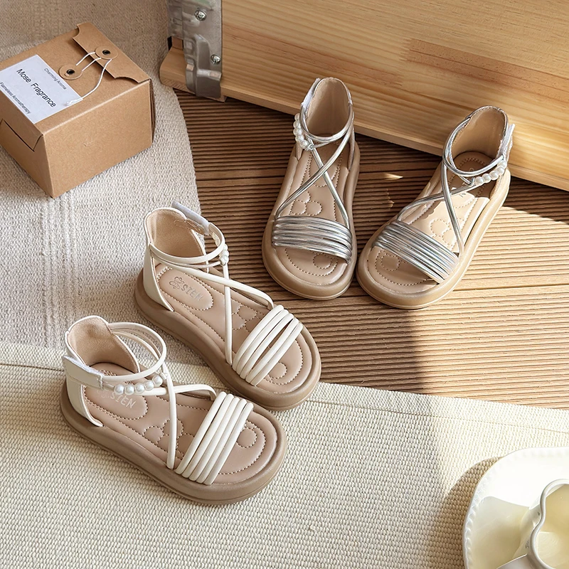 Girls Sandals Open Toe Walking in Fashion Front End Summer High-top Simple New Summer Hollow Flat Casual Shoes Kids Casual Shoes