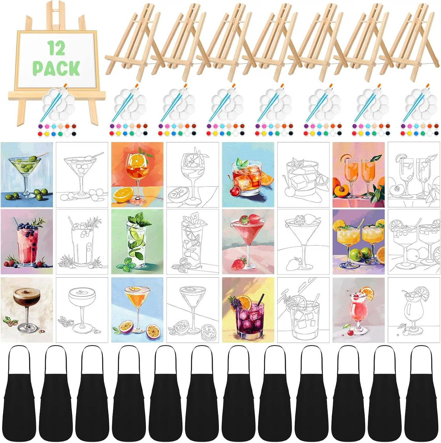 12 Piece Pre Drawn Canvas Painting Kit for Adults