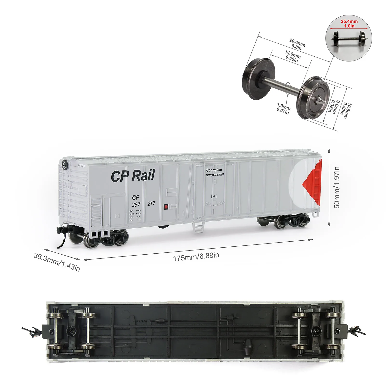 Evemodel Wagon HO Scale 1:87 50\' Steel Reefer CP Rail Refrigerator for Model Railway C8750 (Pack of 1)