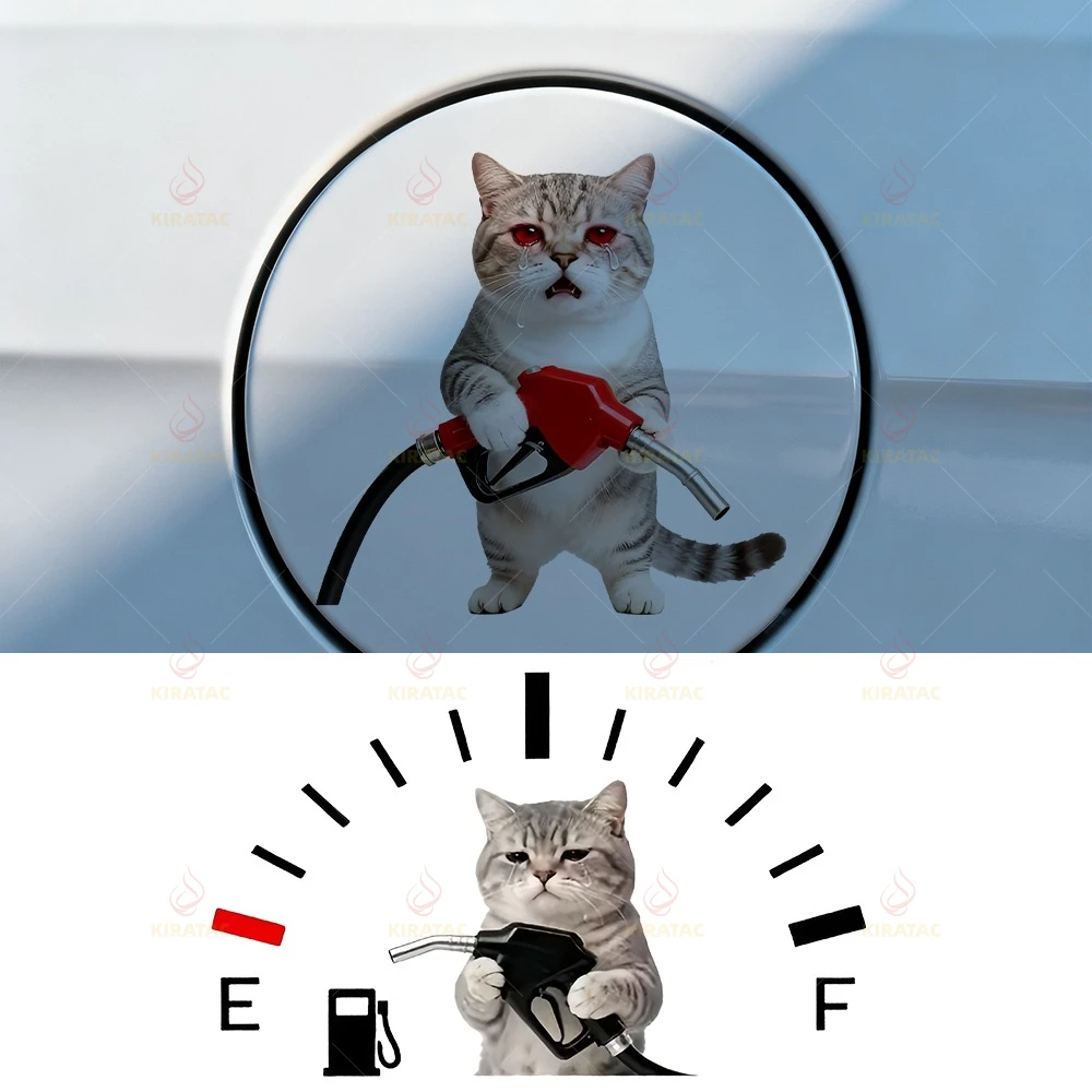 1pc Funny Crying Gas Cat Car Sticker, Waterproof Vinyl Decals for Car Fuel Caps Motorcycle Fuel Tanks Truck Trailer Decor