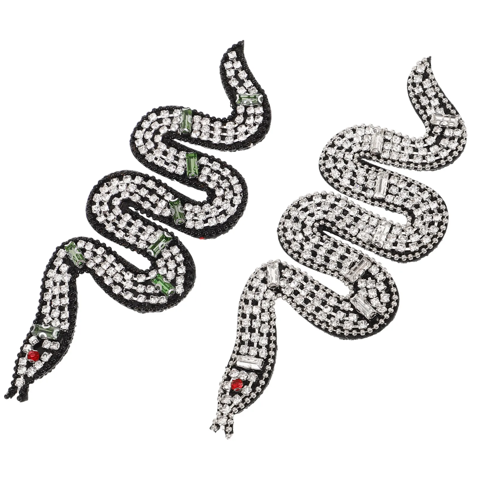 2Pcs Beaded Snake Clothing Patch Intricate Green Design Decorative Sewing Applique for DIY Fashion Accessories