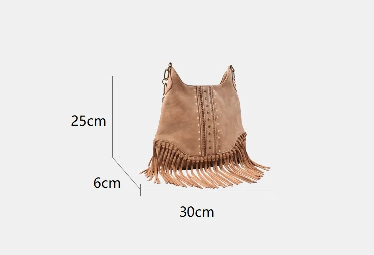 Vintage Women Handbags PU Leather Tote Bag Tassel High Qualtiy Chain Shoulder Bag National style Gifts Satchel